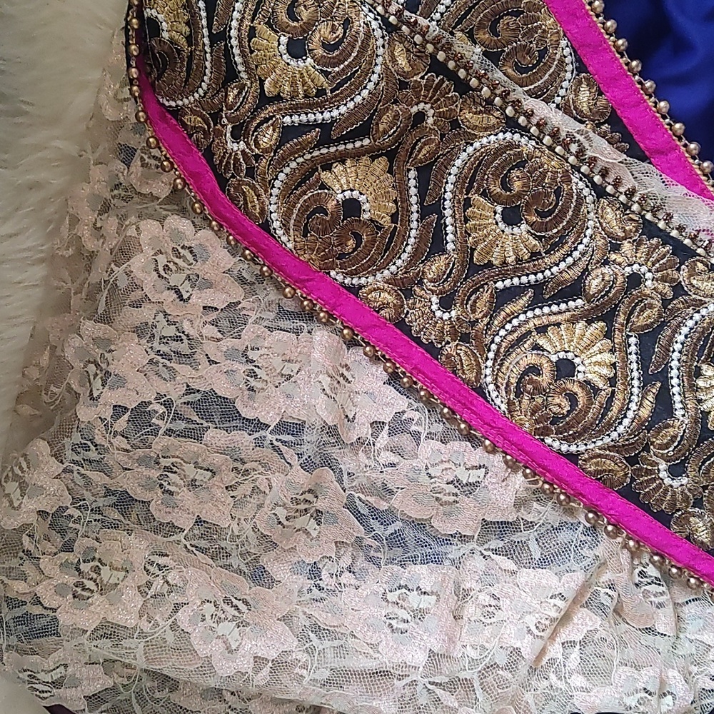DESIGNER Lace & Velvet Pearl gotti embroidered half & half saree - Picture 7 of 16